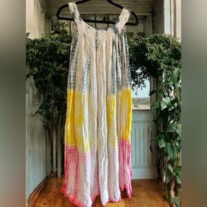 VINTAGE MARINE Bohemian Flowy India Cotton Embroidered Maxi Dress OSFM